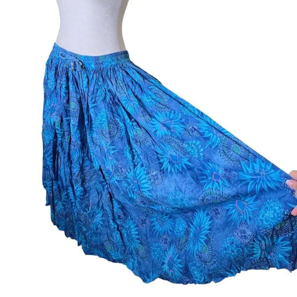 24 Karat Boho Long Maxi Hippie Swing Skirt Womens One Size Free Blue